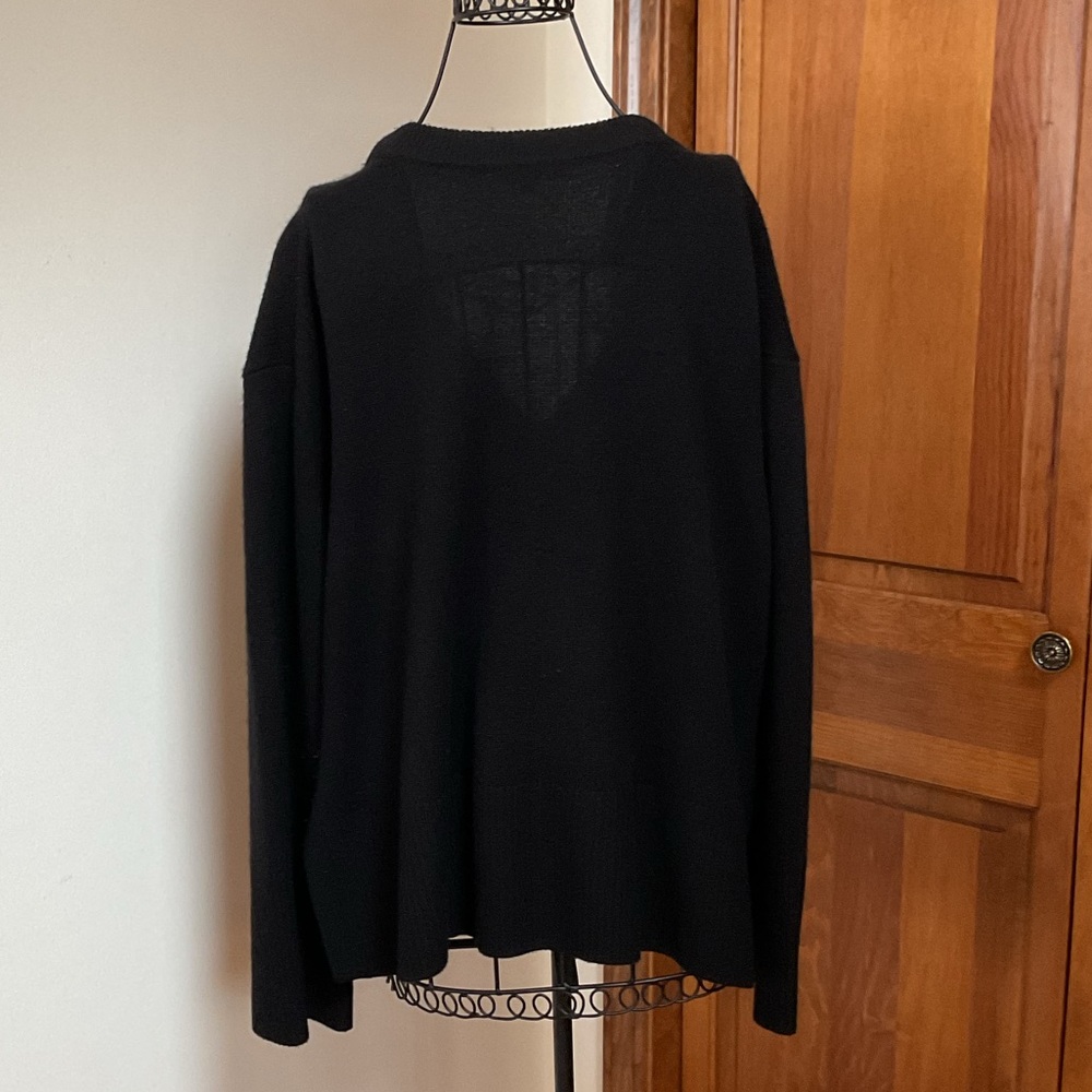 White + Warren - Cashmere Rib Trim V-Neck, black, large - Picture 4 of 7